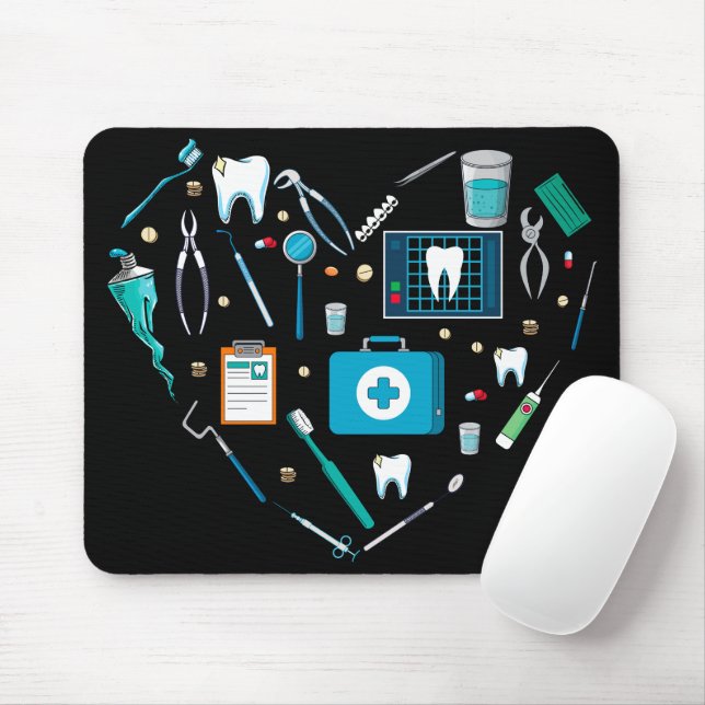 Funny Dental Dentist Tool Heart Mouse Pad (With Mouse)