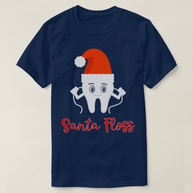Funny Dentist Santa Flossing Christmas Tooth Desig T-Shirt (Design Front)