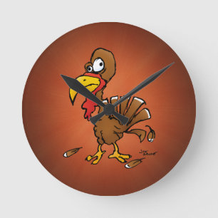 Funny Derp Turkey Cartoon Round Clock