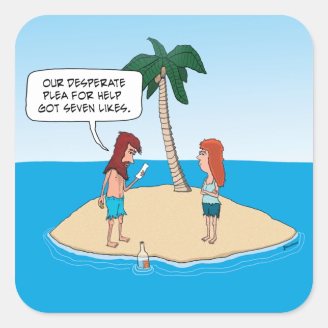Funny Desert Island Message in a Bottle Square Sticker (Front)
