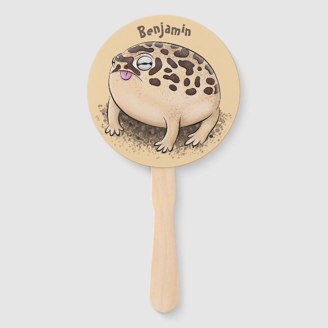 Funny desert rain frog cartoon illustration hand fan (Front)