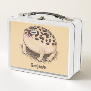 Funny desert rain frog cartoon illustration metal lunch box