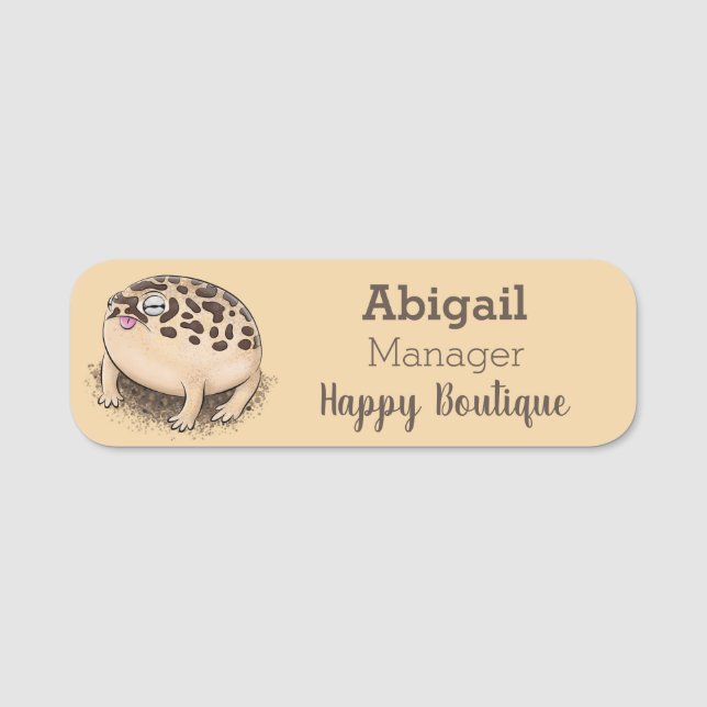 Funny desert rain frog cartoon illustration  name tag (Front)