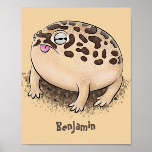 Funny desert rain frog cartoon illustration poster