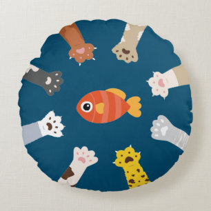 Funny Design Cats Game To Catch Fish Classic Round Cushion