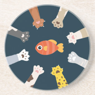 Funny Design Cats Game To Catch Fish Coaster