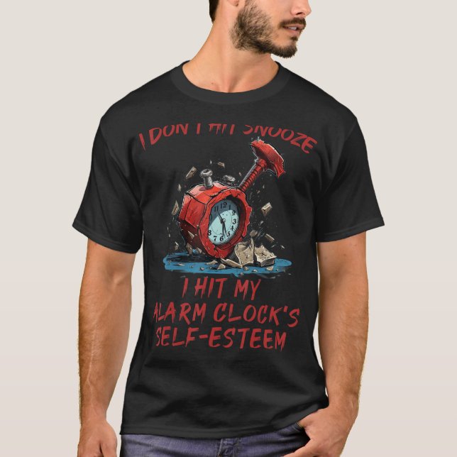 Funny destroyed Alarm Clock Costume with Self-Este T-Shirt (Front)