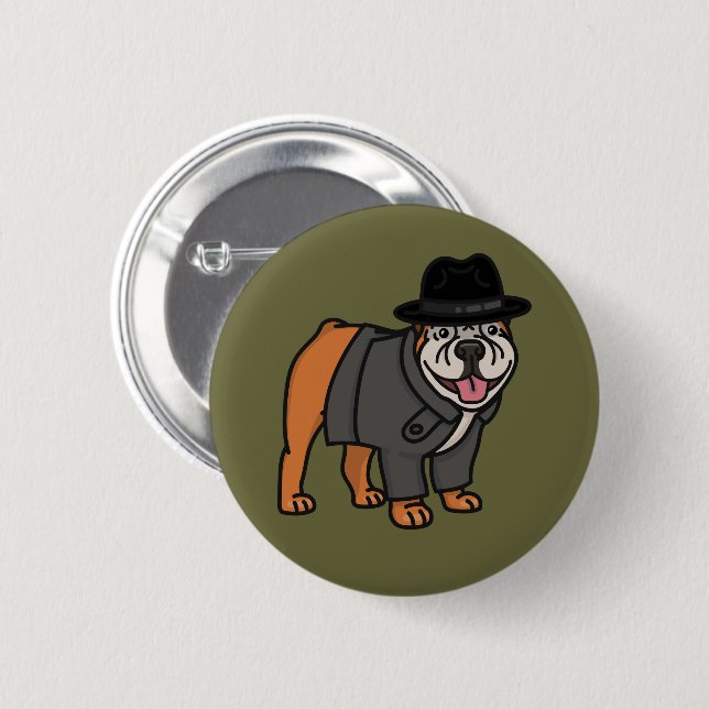Funny Detective English Bulldog Button (Front & Back)