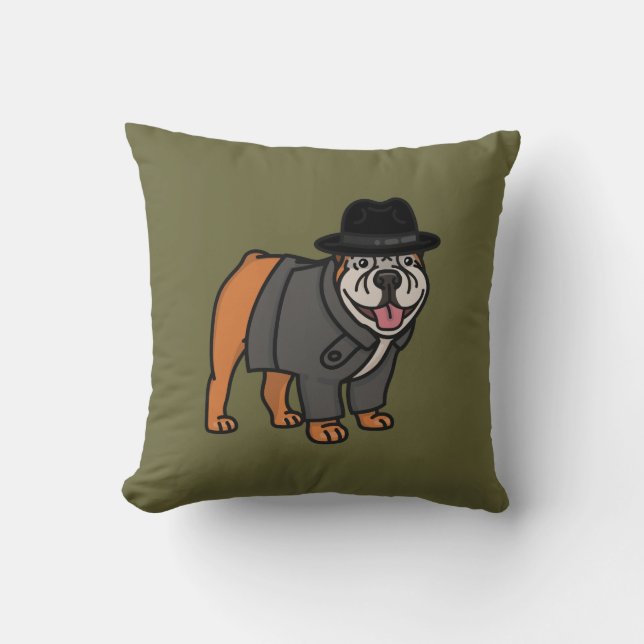 Funny Detective English Bulldog Throw Pillow (Front)