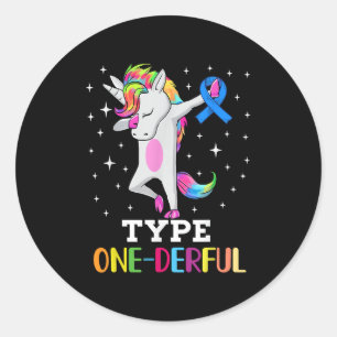 Funny Diabetic Unicorn Type One-derful Type 1 Diab Classic Round Sticker