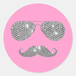 Funny Diamond Moustache With Glasses Classic Round Sticker