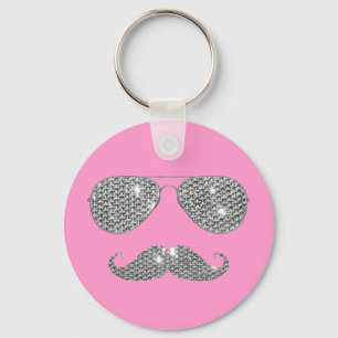 Funny Diamond Moustache With Glasses Key Ring