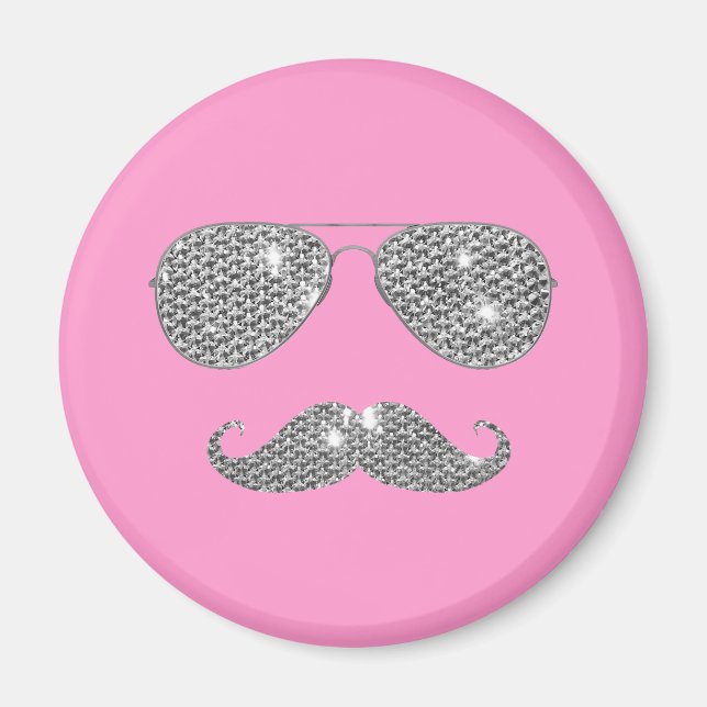 Funny Diamond Moustache With Glasses Magnet (Front)
