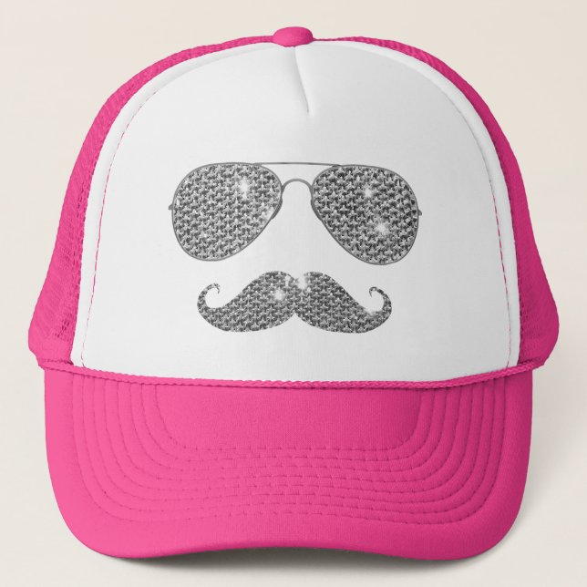 Funny Diamond Moustache With Glasses Trucker Hat (Front)