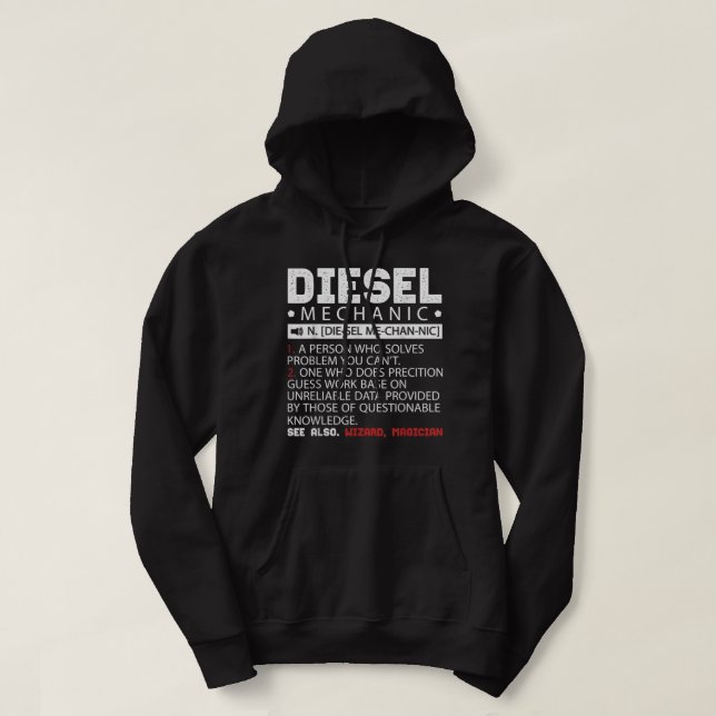 Funny Diesel Mechanic Description Hoodie (Design Front)
