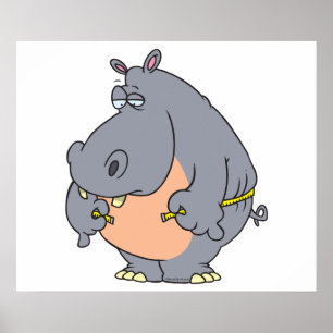 funny diet hippo measuring waistline poster