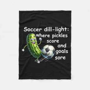 Funny dill pickle playing soccer fleece blanket