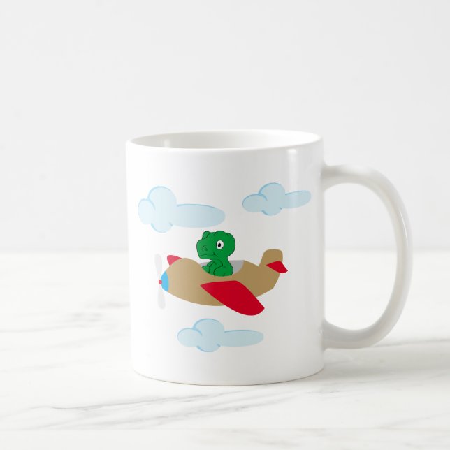 Funny dino flying by plane coffee mug (Right)