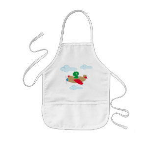 Funny dino flying by plane kids apron