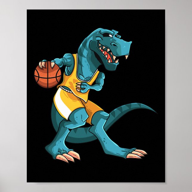 Funny Dino Playing Sketll T-rex Lover Player Kids  Poster (Front)