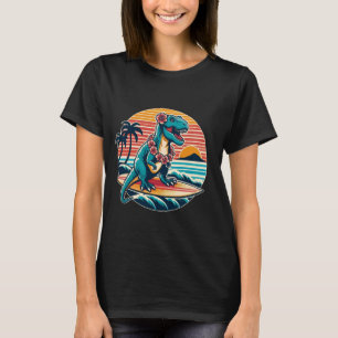 Funny Dino Surfboard Beach Summer Surfing Trex Haw T-Shirt