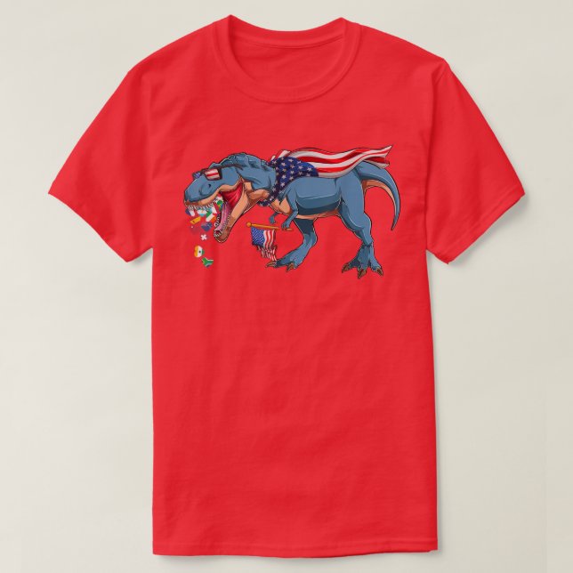 Funny Dinosaur 4th Of July Kids Boys Men Amerisaur T-Shirt (Design Front)