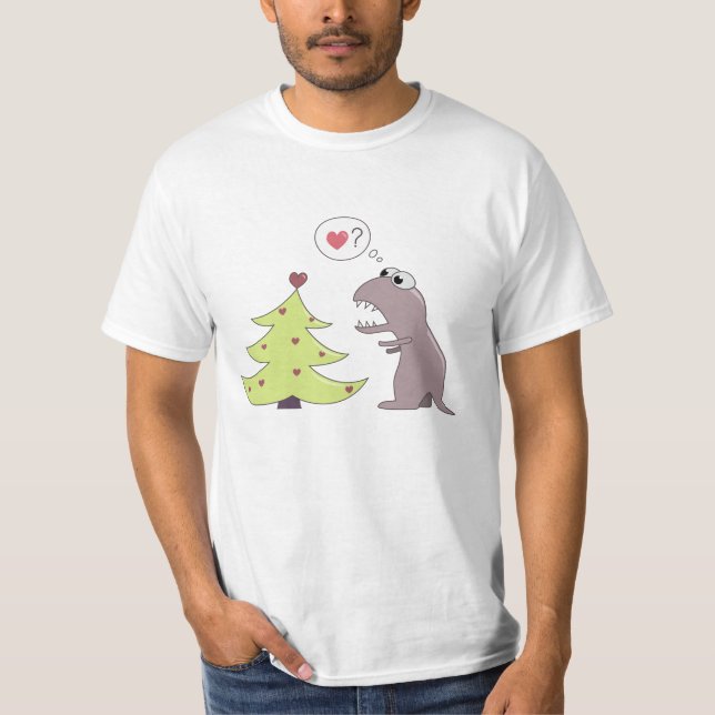 Funny Dinosaur and Christmas Tree Value T-Shirt (Front)