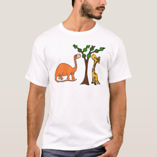 Funny Dinosaur and Giraffe Cartoon T-Shirt