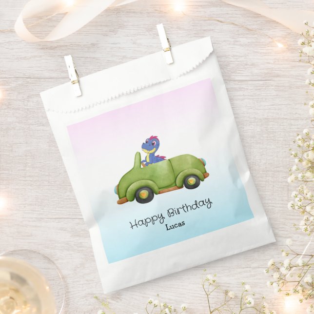 Funny dinosaur antique car B2S kids Birthday party Favour Bag (Clipped)