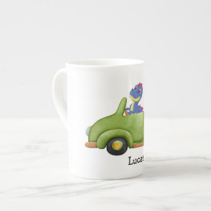 Funny dinosaur antique car School kids Birthday Bone China Mug