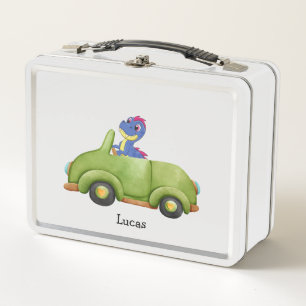 Funny dinosaur antique car School kids Birthday  Metal Lunch Box