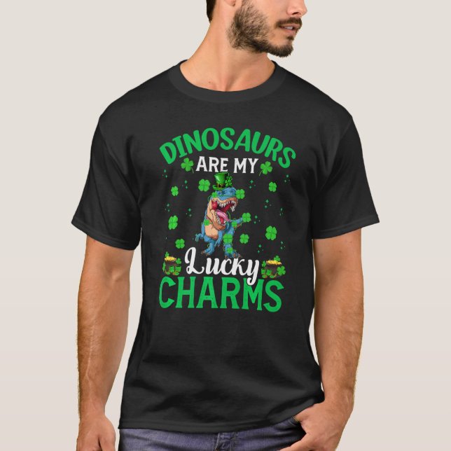 Funny Dinosaur Are My Lucky Charms Dinosaur St Pat T-Shirt (Front)