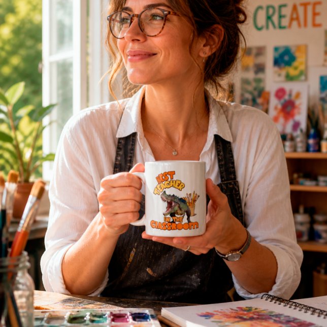 Funny Dinosaur Art Teacher Creative Classroom Coffee Mug (Creator Uploaded)