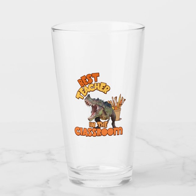 Funny Dinosaur Art Teacher Creative Classroom Glass (Front)