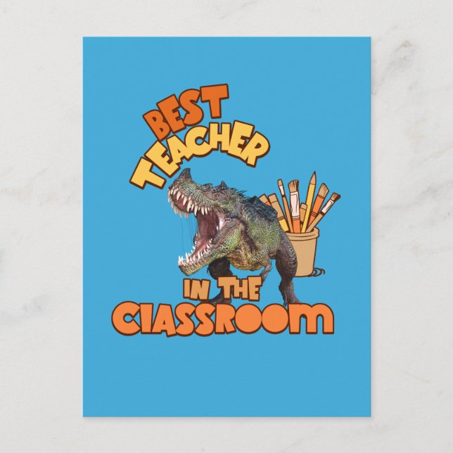 Funny Dinosaur Art Teacher Creative Classroom Holiday Postcard (Front)