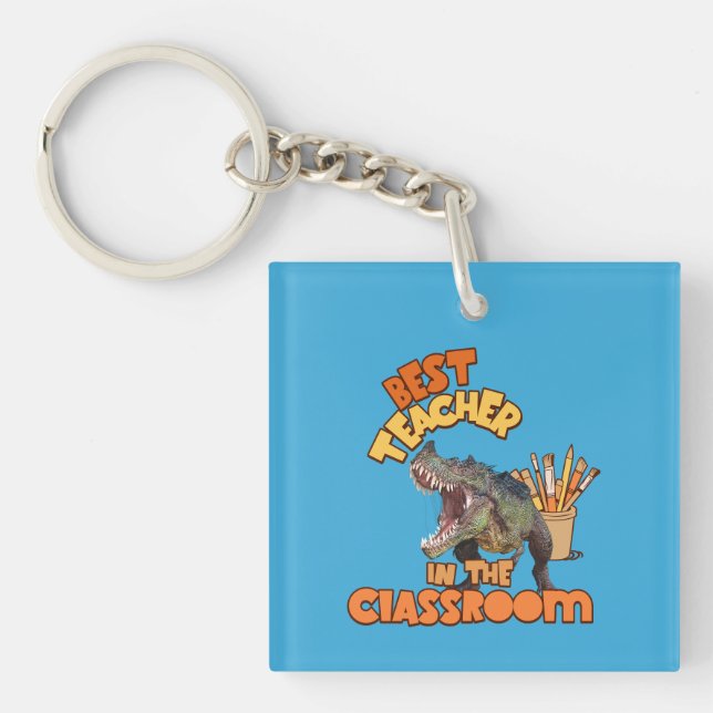Funny Dinosaur Art Teacher Creative Classroom Key Ring (Front)