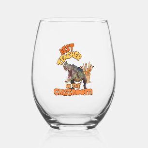 Funny Dinosaur Art Teacher Creative Classroom Stemless Wine Glass