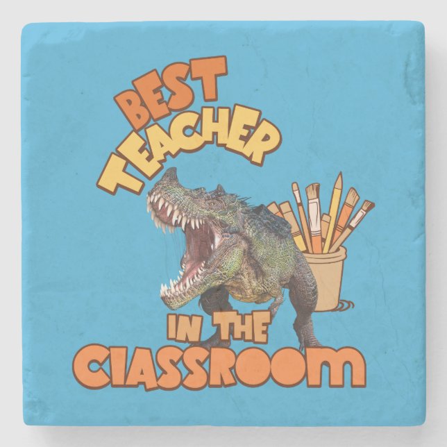 Funny Dinosaur Art Teacher Creative Classroom Stone Coaster (Front)