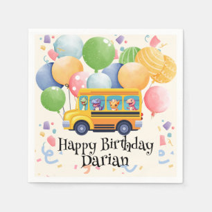 Funny dinosaur Back To School Bus Balloon Birthday Napkin