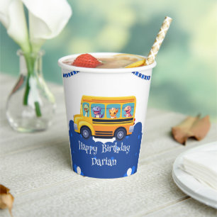 Funny dinosaur Back To School Bus Balloon Birthday Paper Cups