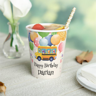 Funny dinosaur Back To School Bus Balloon Birthday Paper Cups