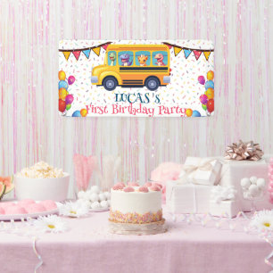 Funny dinosaur Back To School Bus boy Birthday  Banner