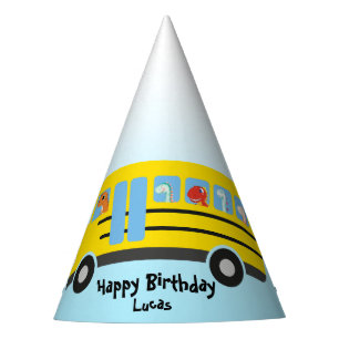 Funny dinosaur Back To School Bus boy Birthday Party Hat