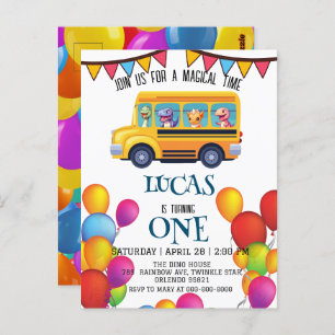 Funny dinosaur Back To School Bus boy Birthday  Postcard