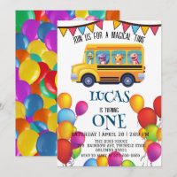 Funny dinosaur Back To School Bus boy Birthday
