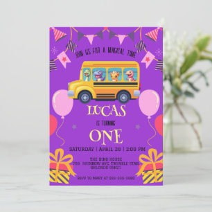 Funny dinosaur Back To School Bus boy kid Birthday Save The Date