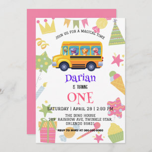 Funny dinosaur Back To School Bus cake Birthday Save The Date