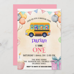 Funny dinosaur Back To School Bus cake Birthday Save The Date