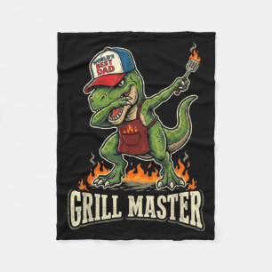 Funny Dinosaur Bbq Grilling Dad Fathers Day Summer Fleece Blanket