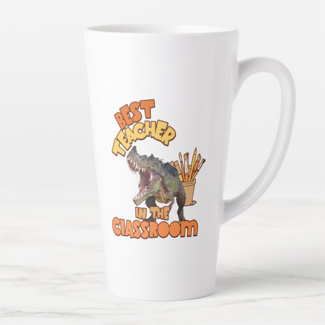 Funny Dinosaur Best Teacher in the Classroom  Latte Mug (Right)